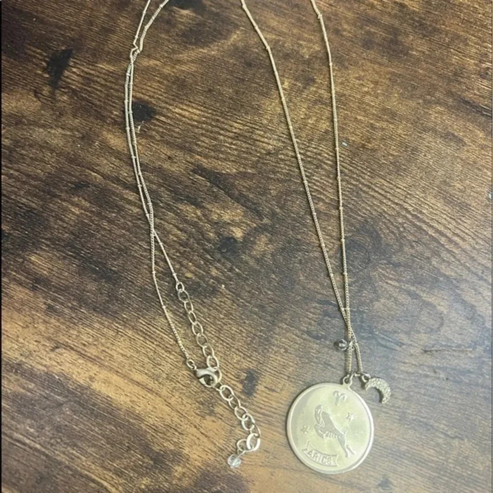 Aries Zodiac Gold Tone Long Necklace